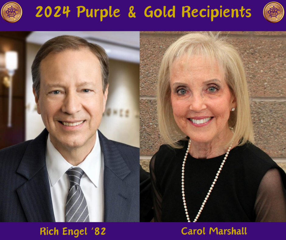 2024 purple and gold recipients rich engel 82 and carol marshall