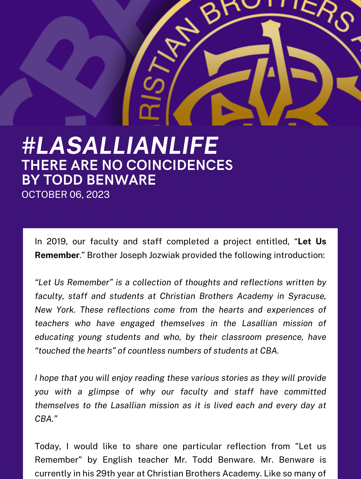 #LasallianLife : There are No Coincidences