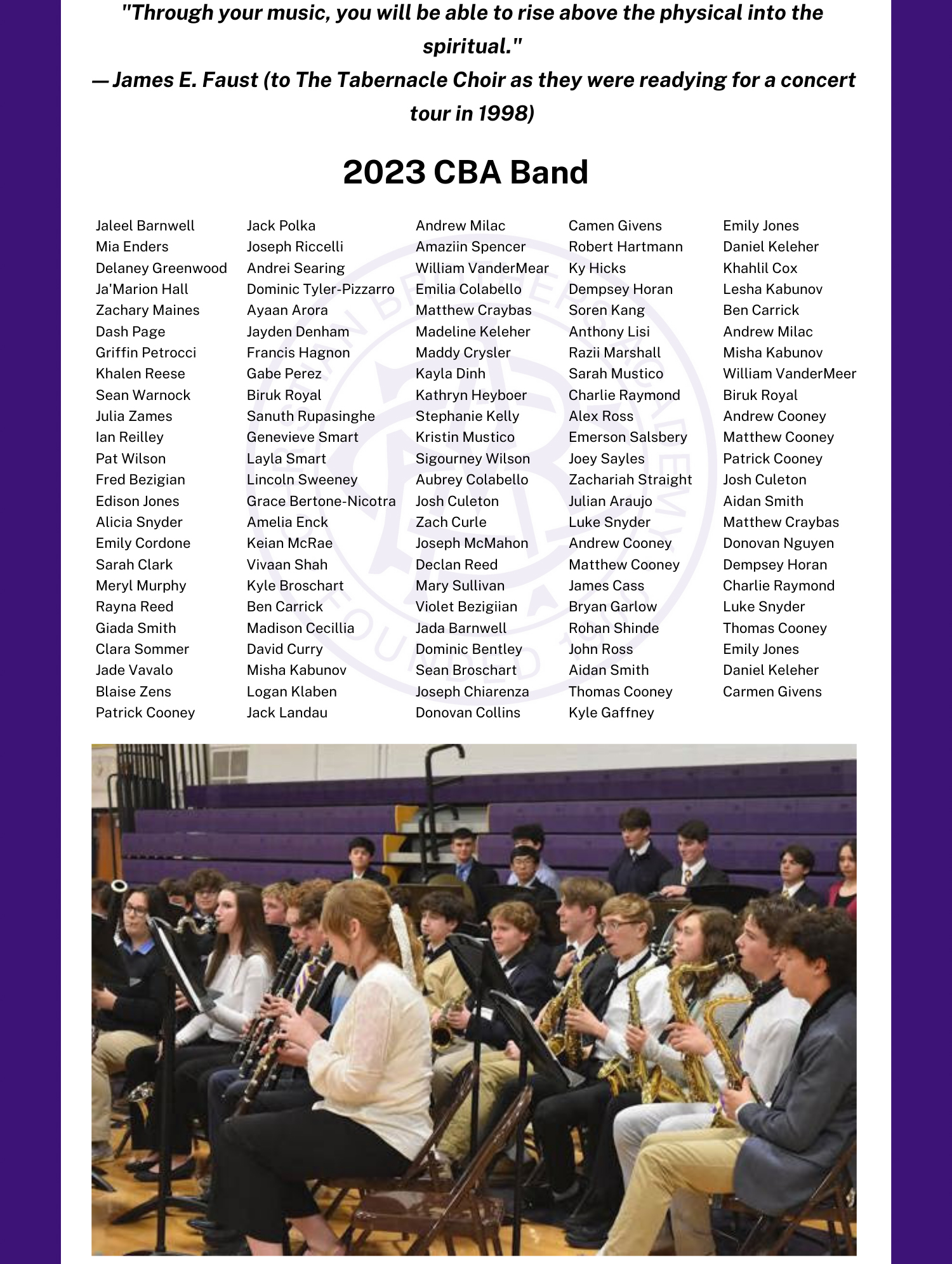 Christian Brothers Academy in Syracuse, NY recognize 2023 Band Members