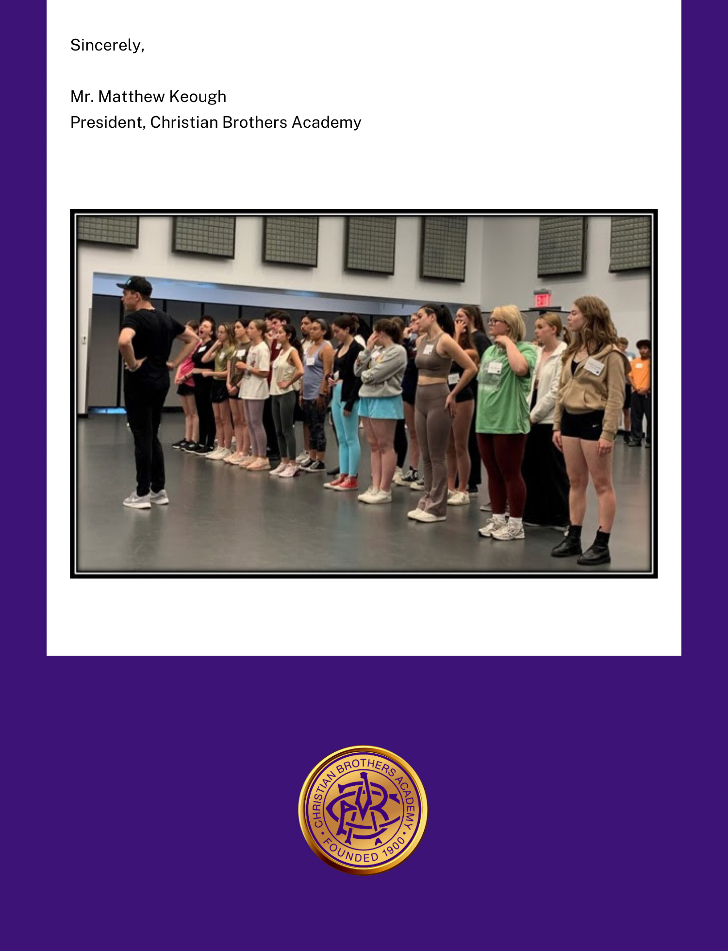 Students at Christian Brothers Academy  immersed themselves in masterclasses led by some of Broadway’s best vocal coaches, acting teachers, and choreographers.