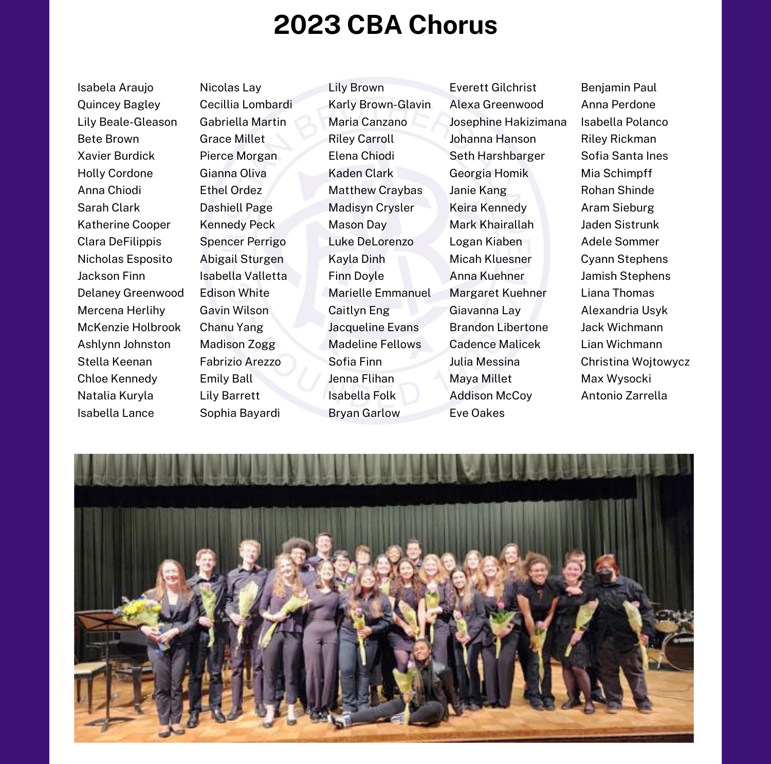Christian Brothers Academy in Syracuse, NY recognize 2023 Chorus Members