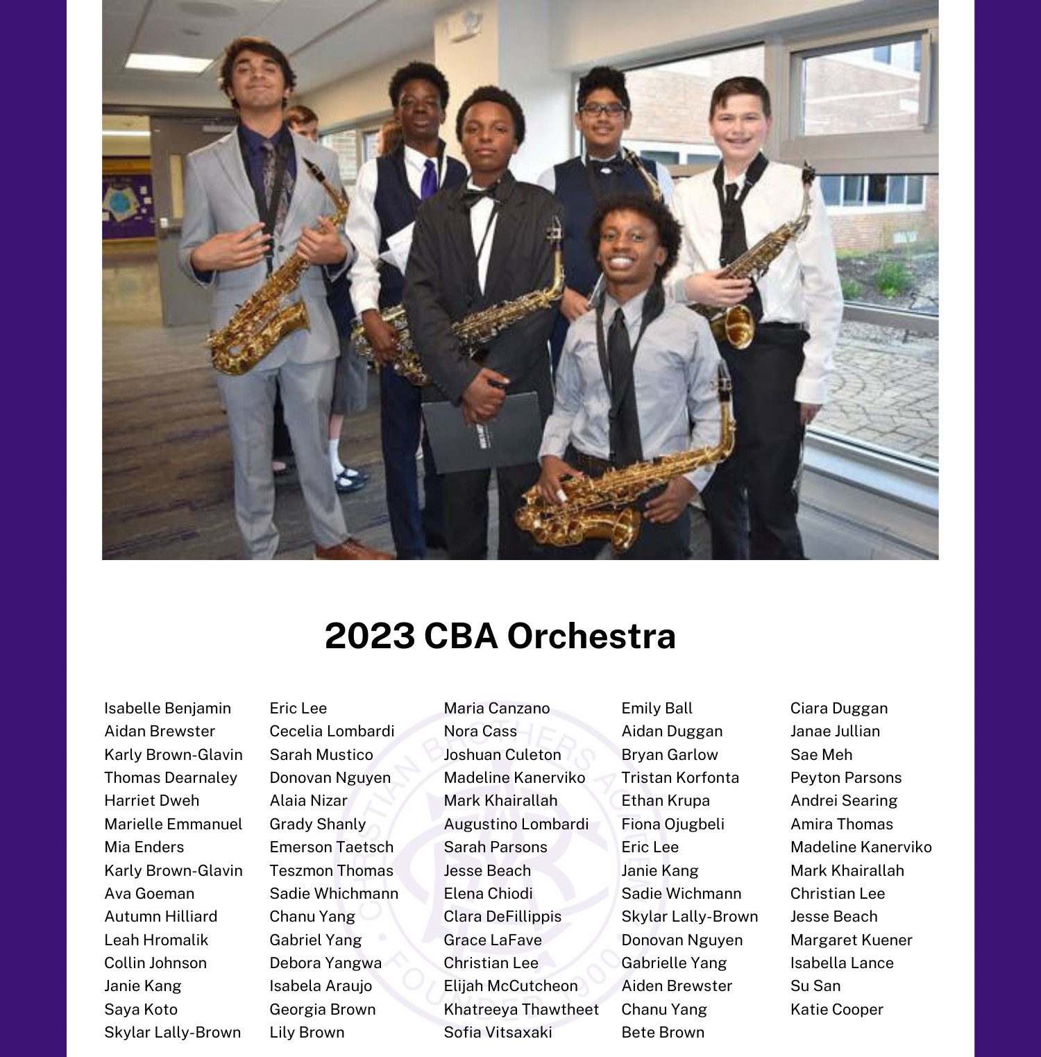 Christian Brothers Academy in Syracuse, NY recognize 2023 Orchestra Members
