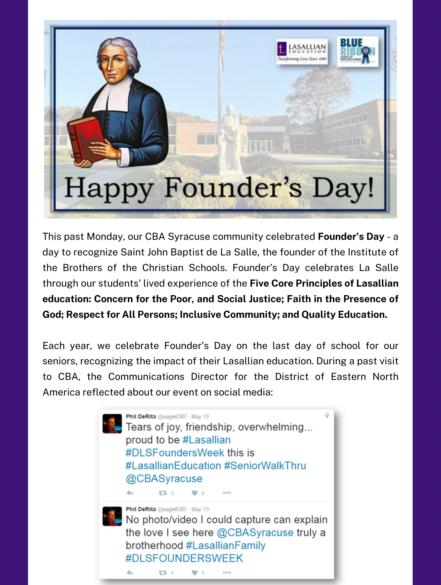 Christian Brothers Academy in Syracuse, NY celebrates Founders Day!