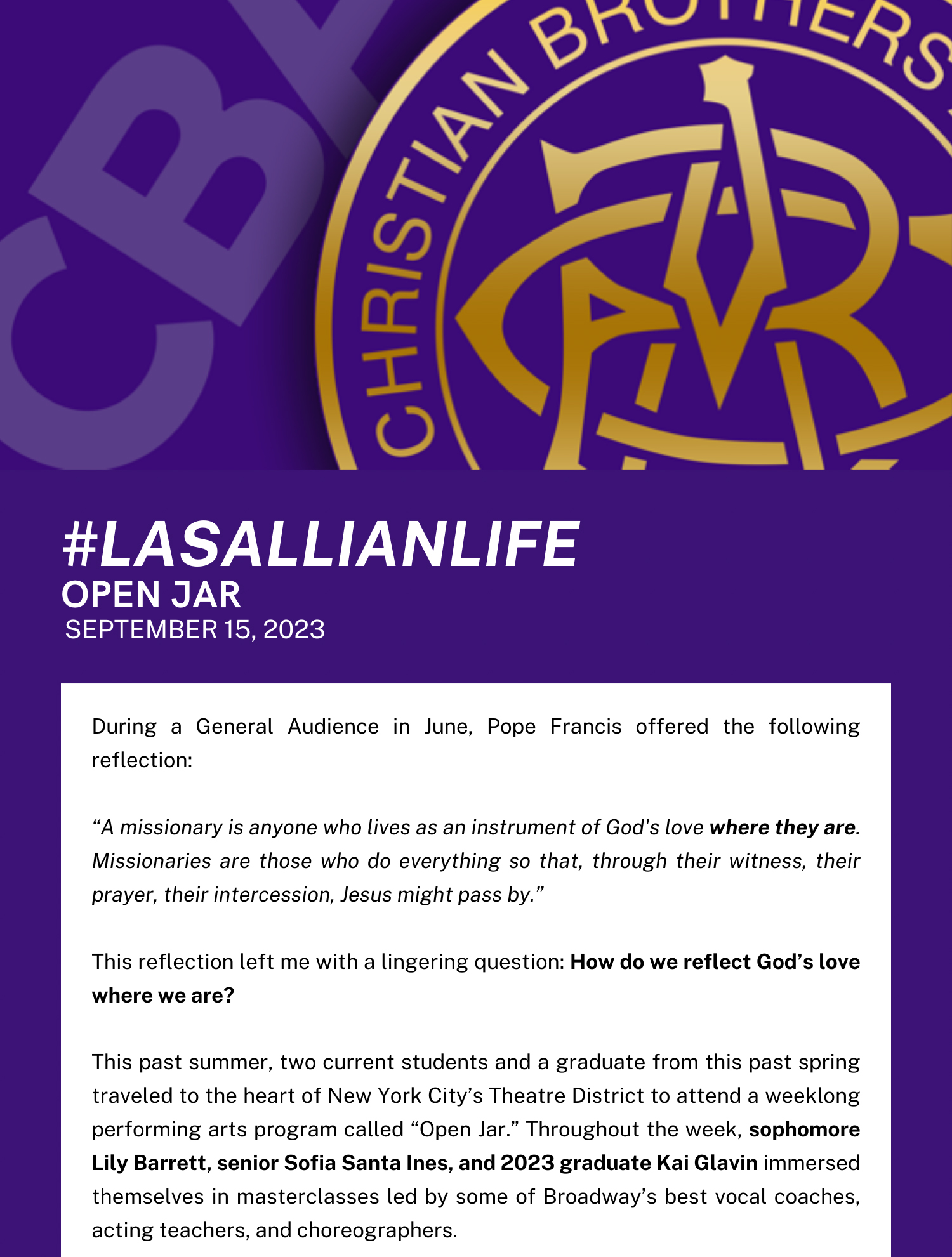 #LasallianLife : Open Jar