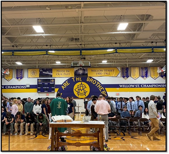 Christian Brothers Academy students gather for mass at the start of National Catholic Schools Week. 