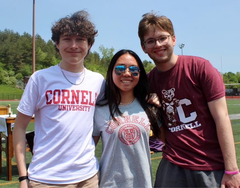 college bound class of 2023 desinations image of three cba students wearing cornell university tshirts