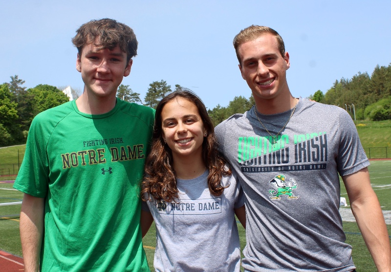college bound class of 2023 destinations image of three students accepted into notre dame