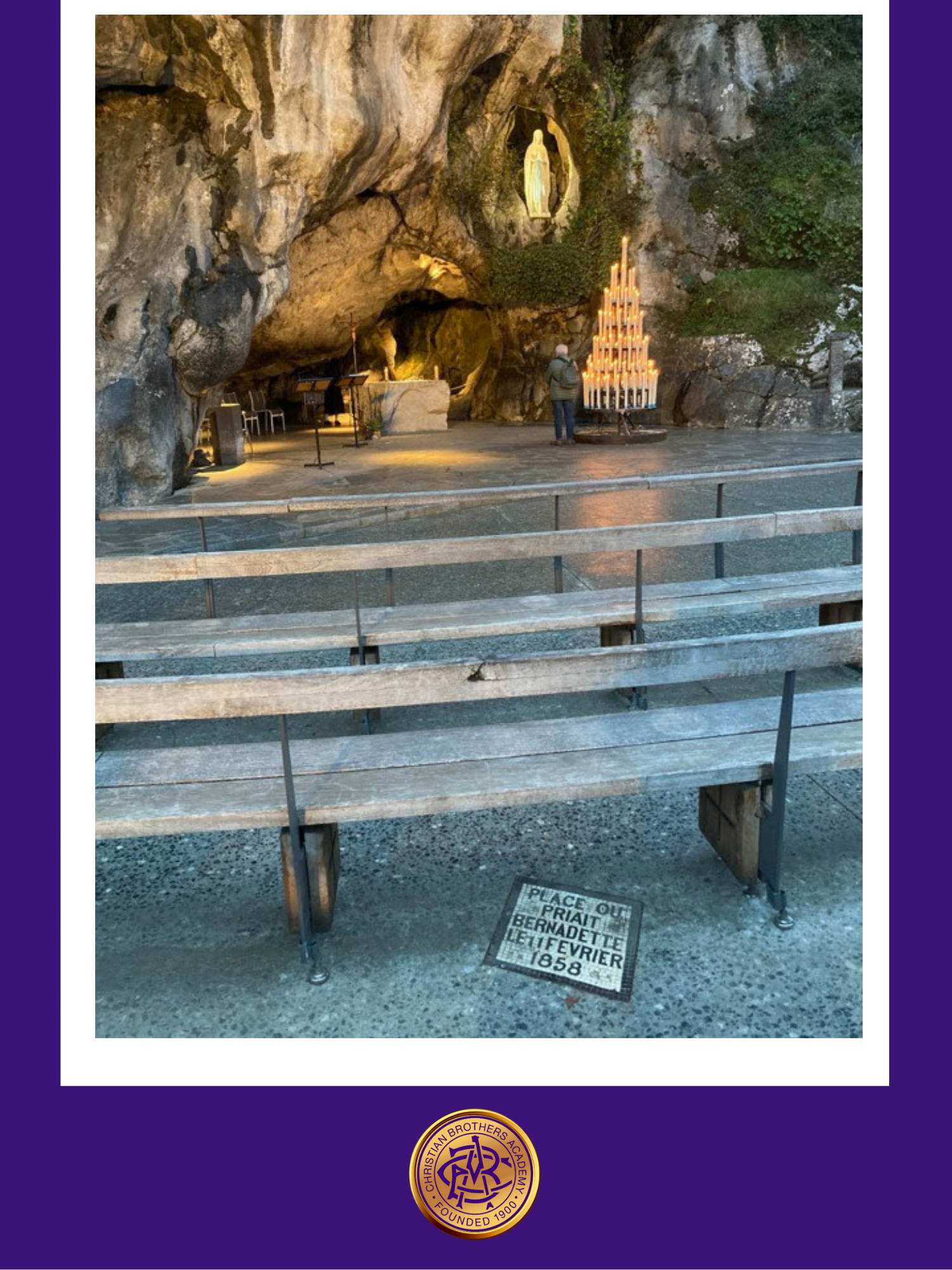 Christian Brothers Academy in Syracuse, NY alumni visits Lourdes and the Grotto de Massabielle in Lourdes, France.