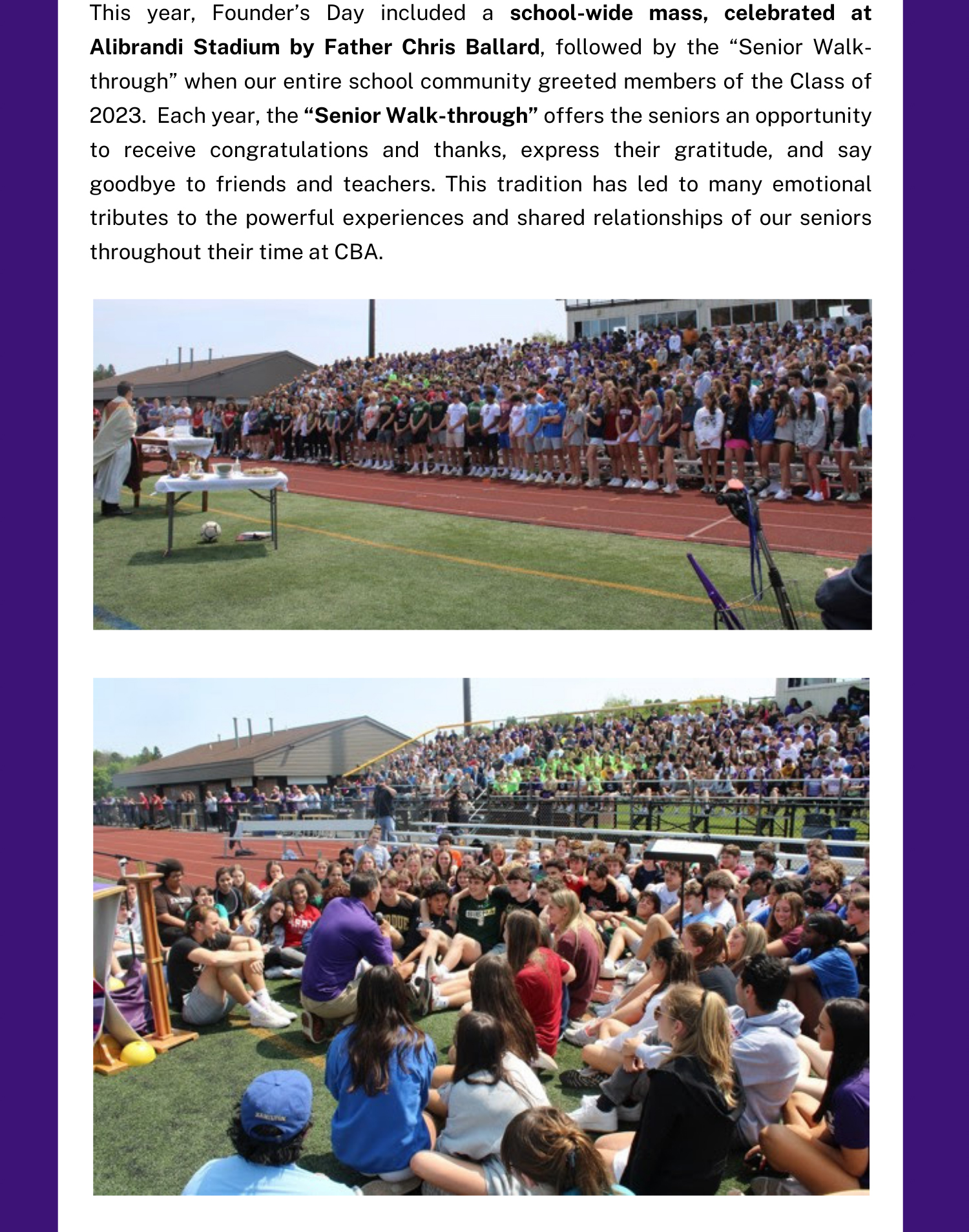 Christian Brothers Academy in Syracuse, NY celebrates Founders Day with a mass outside