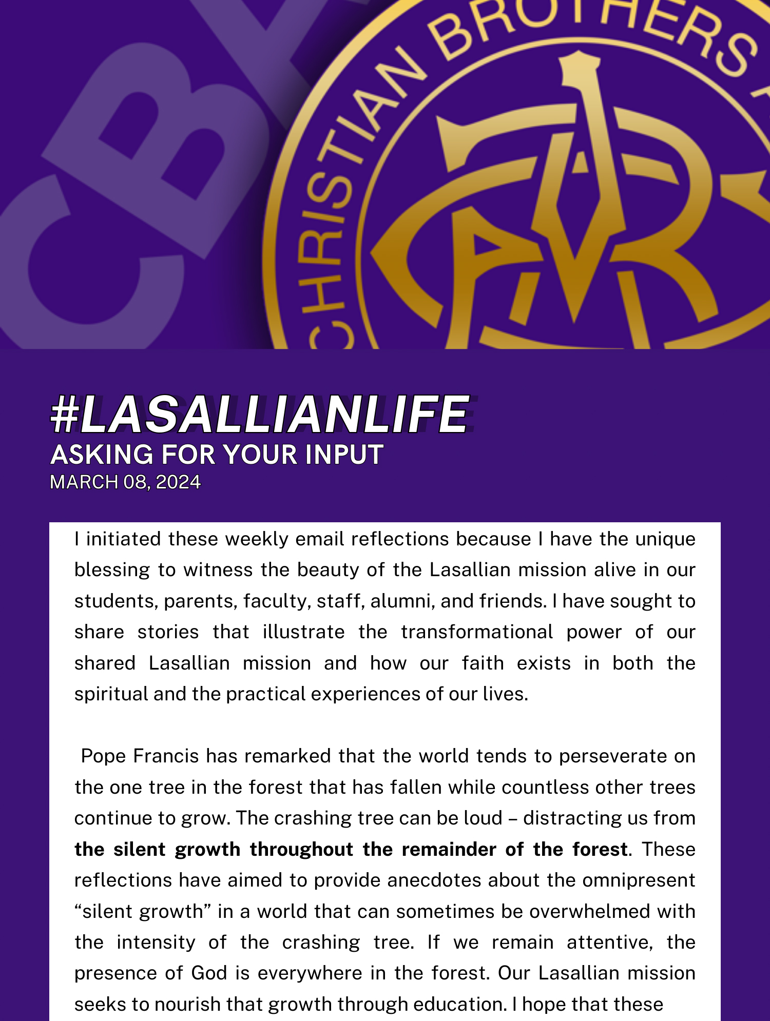 #LasallianLife : Asking For Your Input