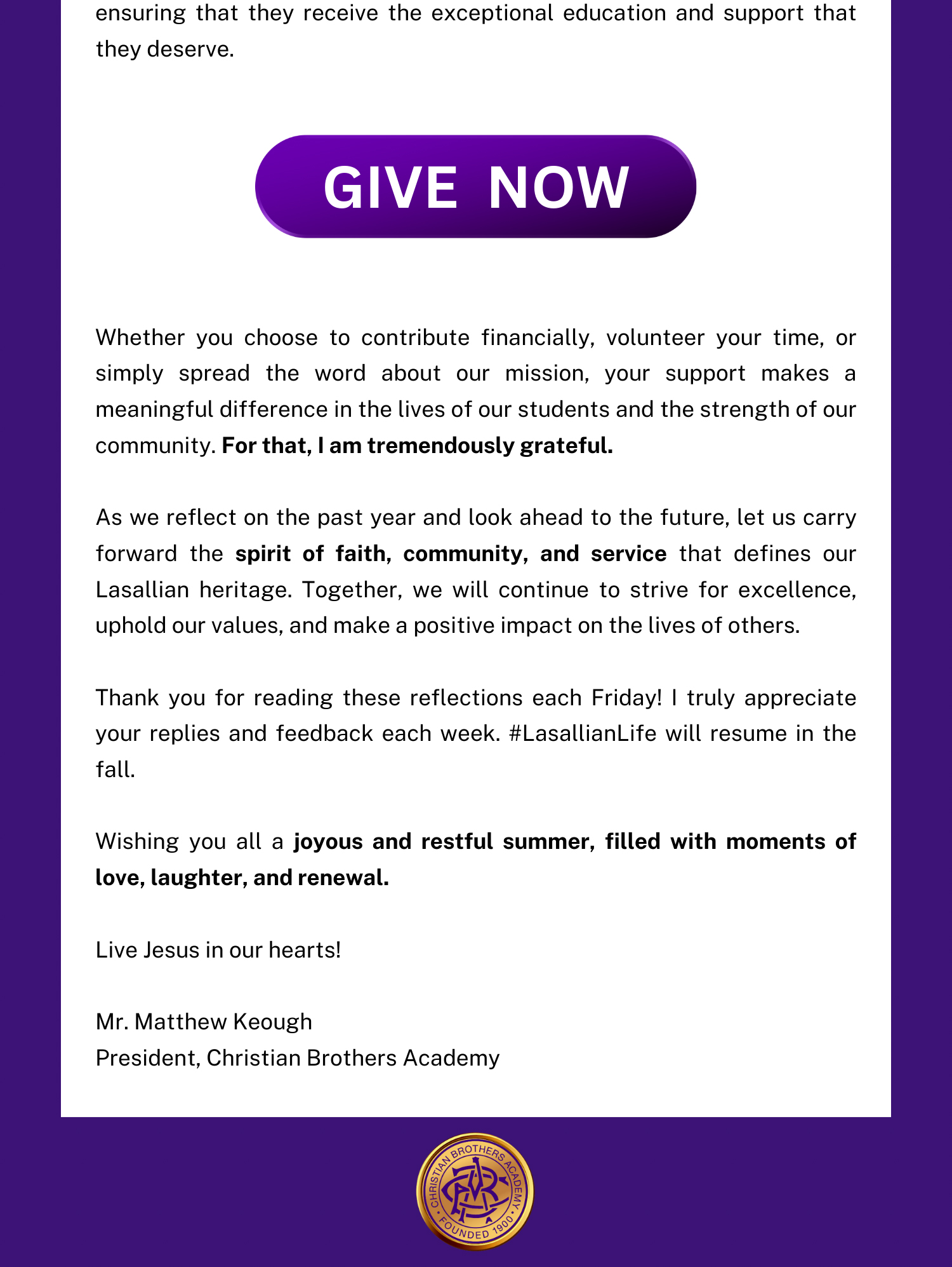 #LasallianLife : A Heartfelt Thank You to our CBA Community