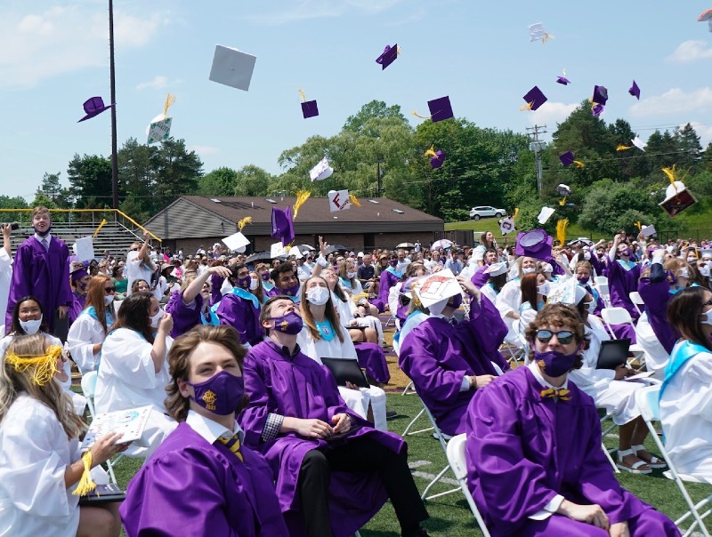 Congratulations Class of 2021 near syracuse ny image of students throwing graduation caps