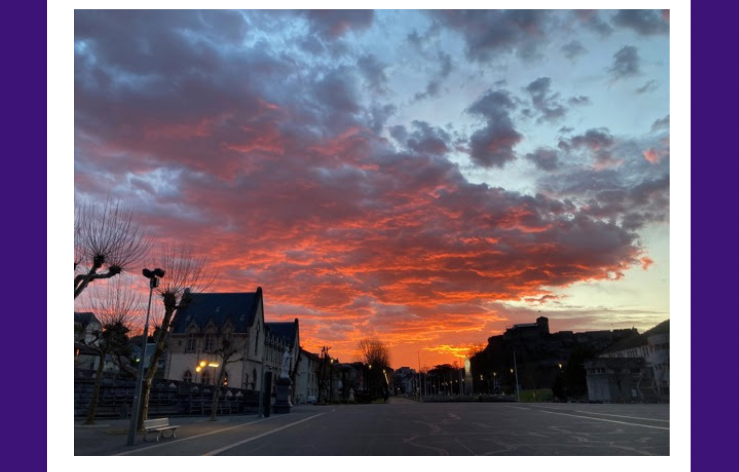 Christian Brothers Academy in Syracuse, NY alumni visits Lourdes. Beautiful Sunset over Lourdes.