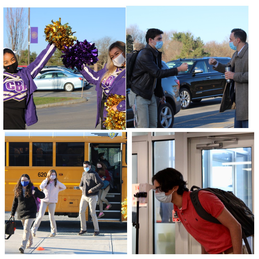 CBA Students Return To Five Day In-Person Learning near syracuse ny image of students greeting each other at cba