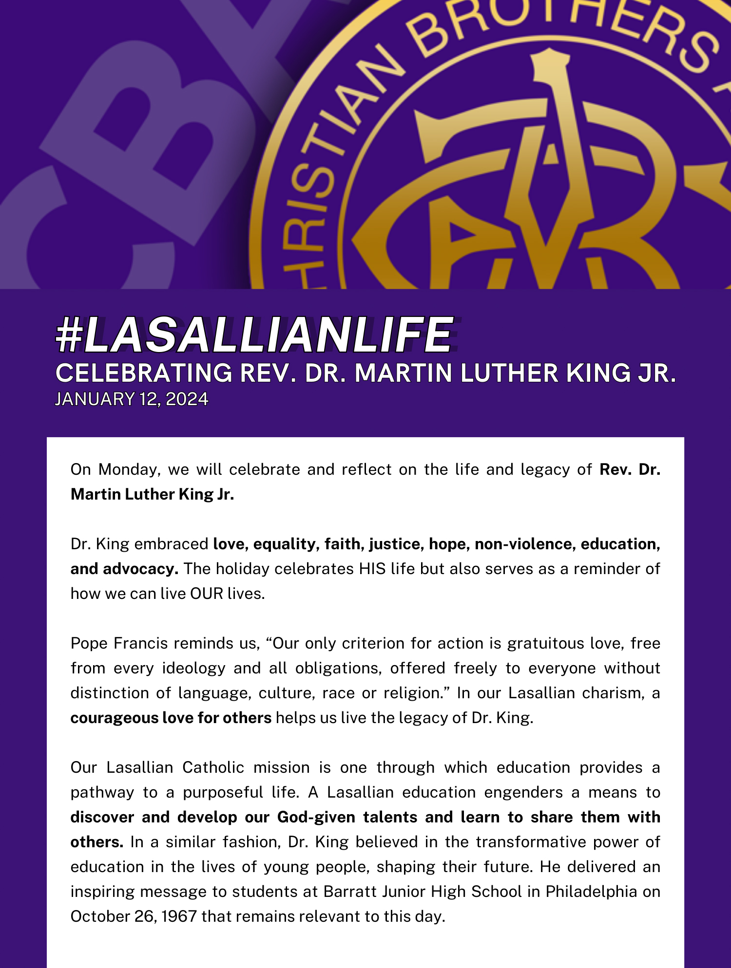#LasallianLife : Celebrating Rev. Dr. Martin Luther King Jr.