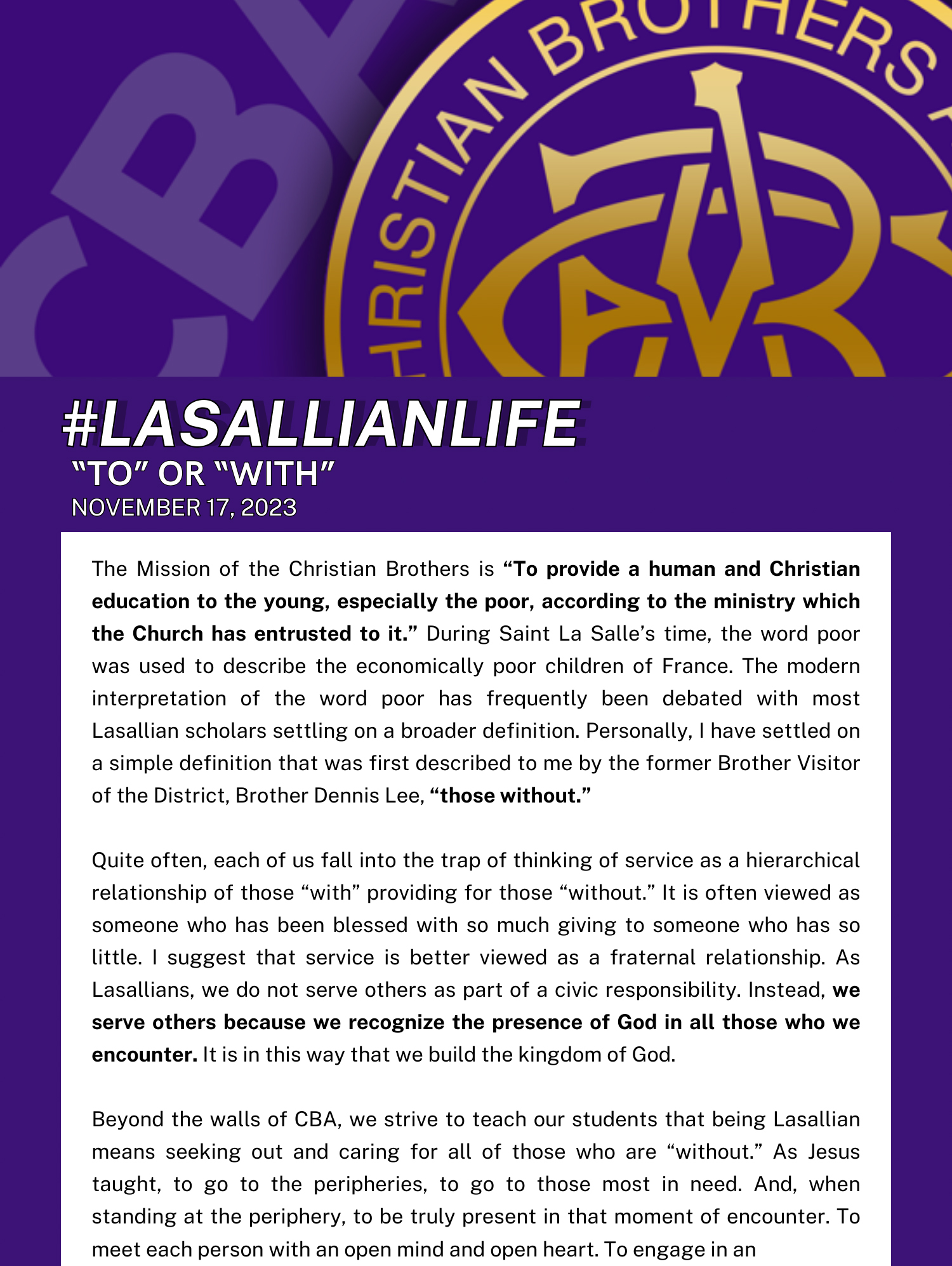 #LasallianLife : “To” or “With”