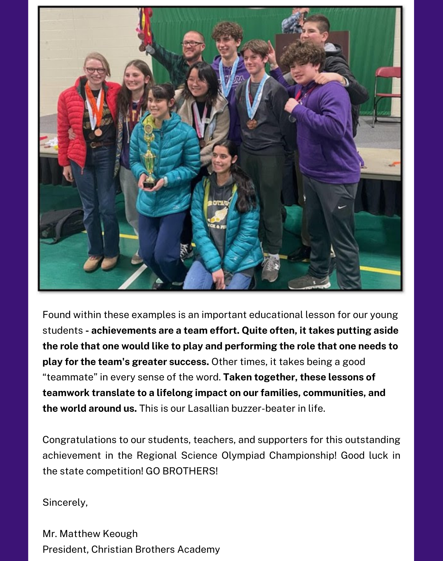 These Christian Brothers Academy Science Olympiad Team in Syracuse, NY worked together as a team to qualify for NYS Science Olympiad Championships.