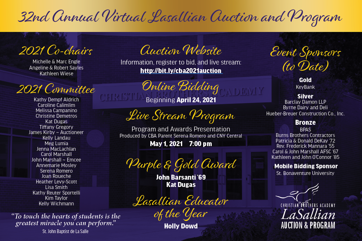 32nd Annual Virtual Lasallian Auction And Program near syracuse ny image of logo