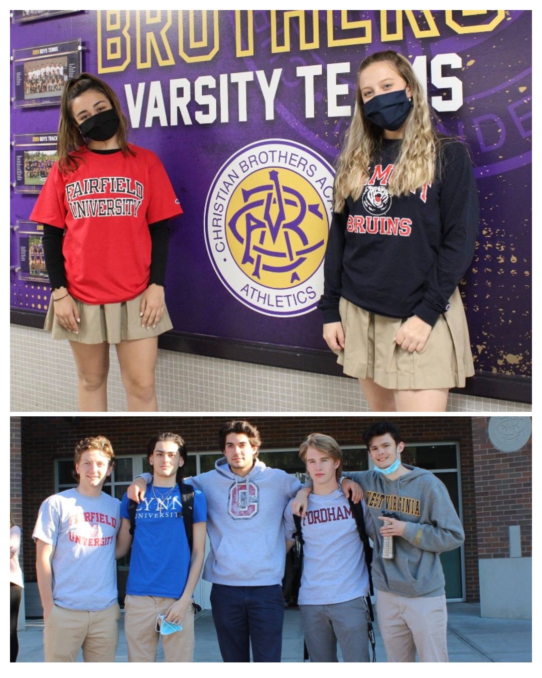College Destinations For The Class of 2021 near syracuse ny image of cba students wearing college acceptance tshirts on