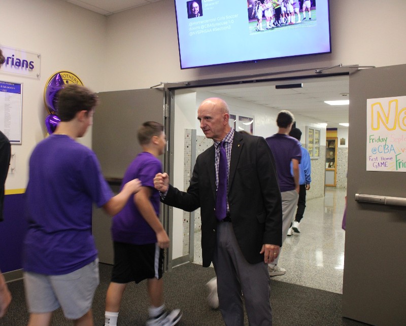 Welcome Back Brothers near syracuse ny image of president matt keough talking to students