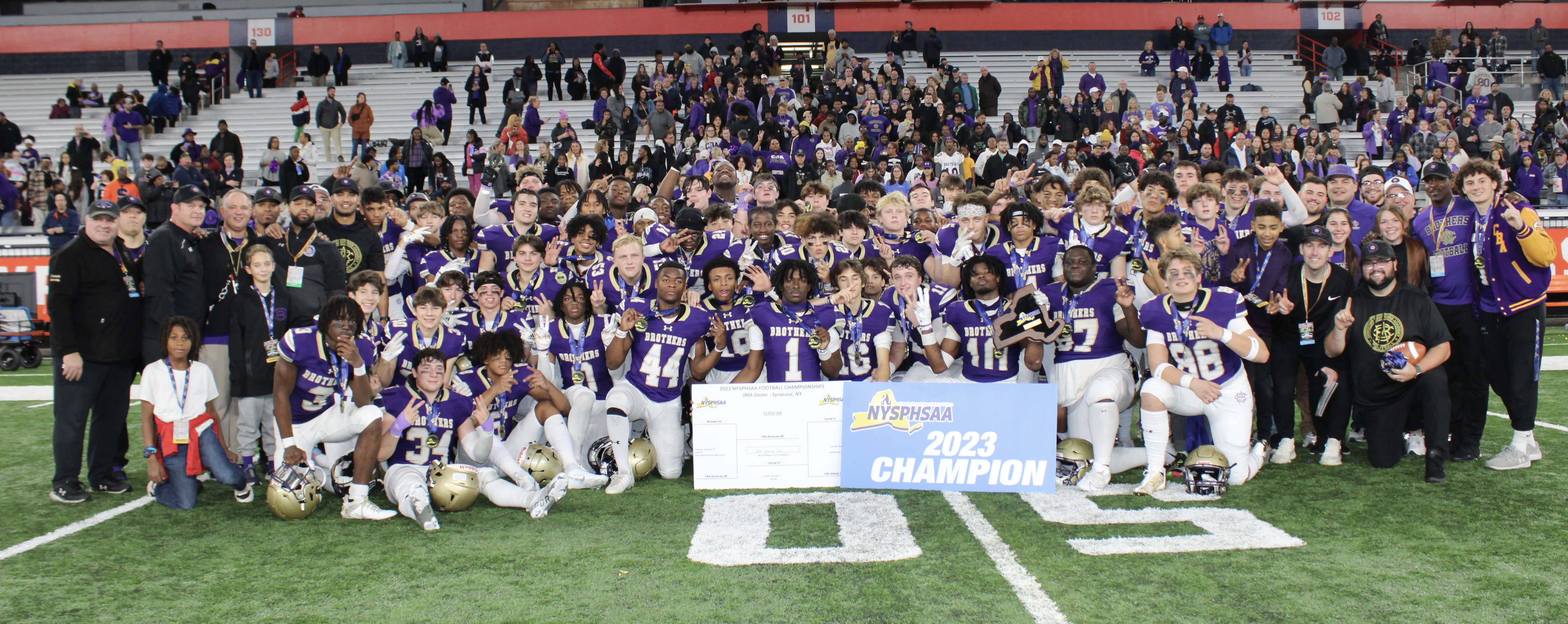 The CBA football team put an exclamation point on the 2023 season, defeating Carmel 31-14 to win the Class AA New York State Title at the JMA Wireless Dome on Sunday night.