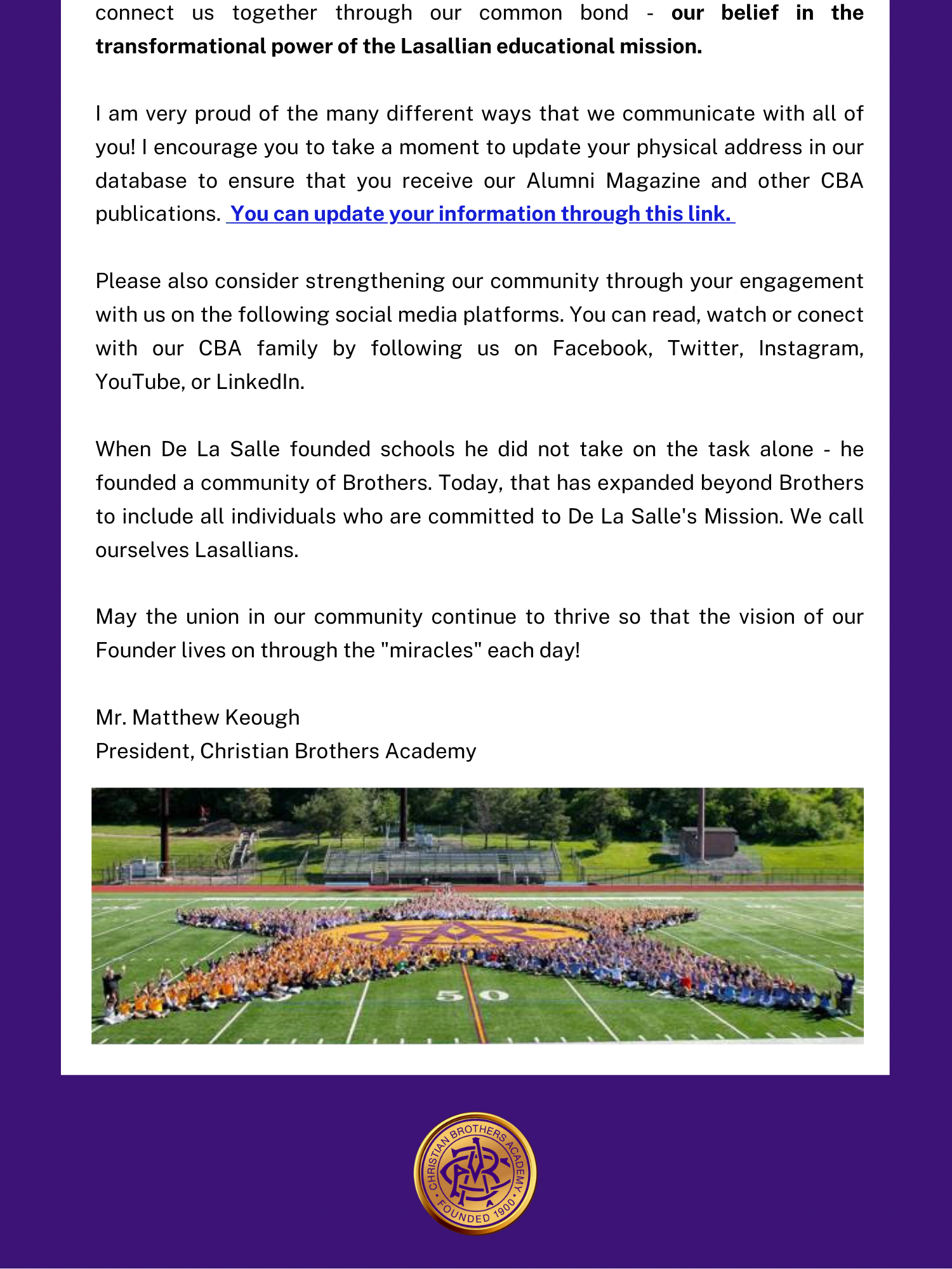 Christian Brothers Academy in Syracuse NY on the transformational power of the Lasallian Education
