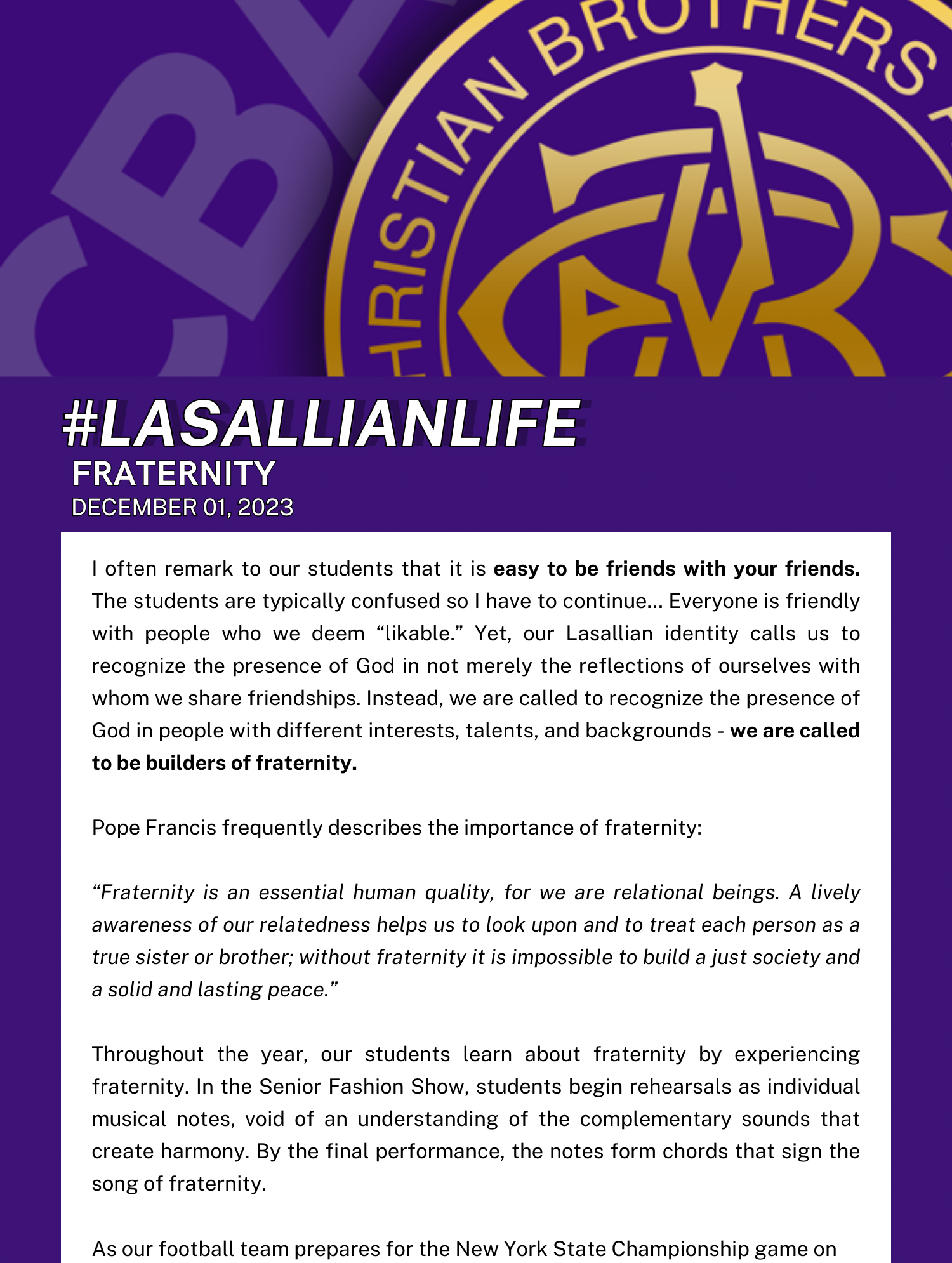#LasallianLife : Fraternity