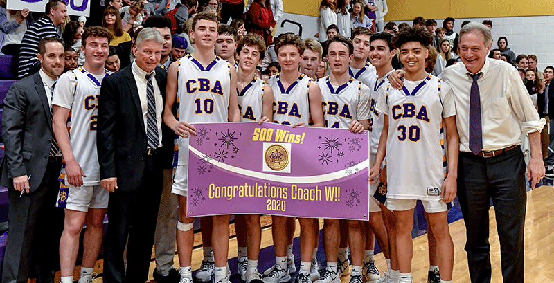 Coach John “Buddy” Wleklinski 500 wins banner cba basketball