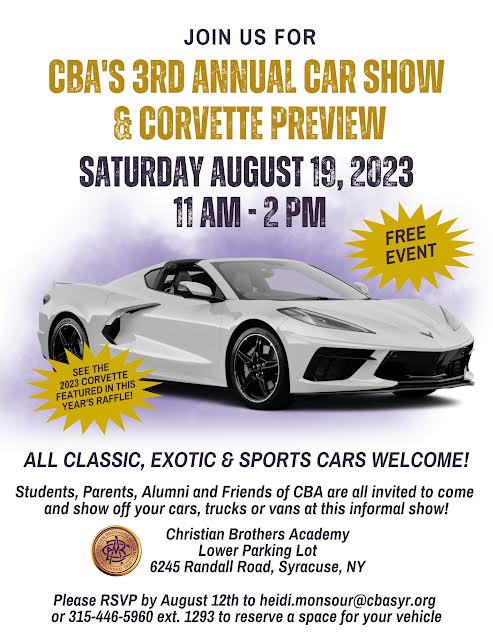third annual car show and corvette preview august 19th from cba