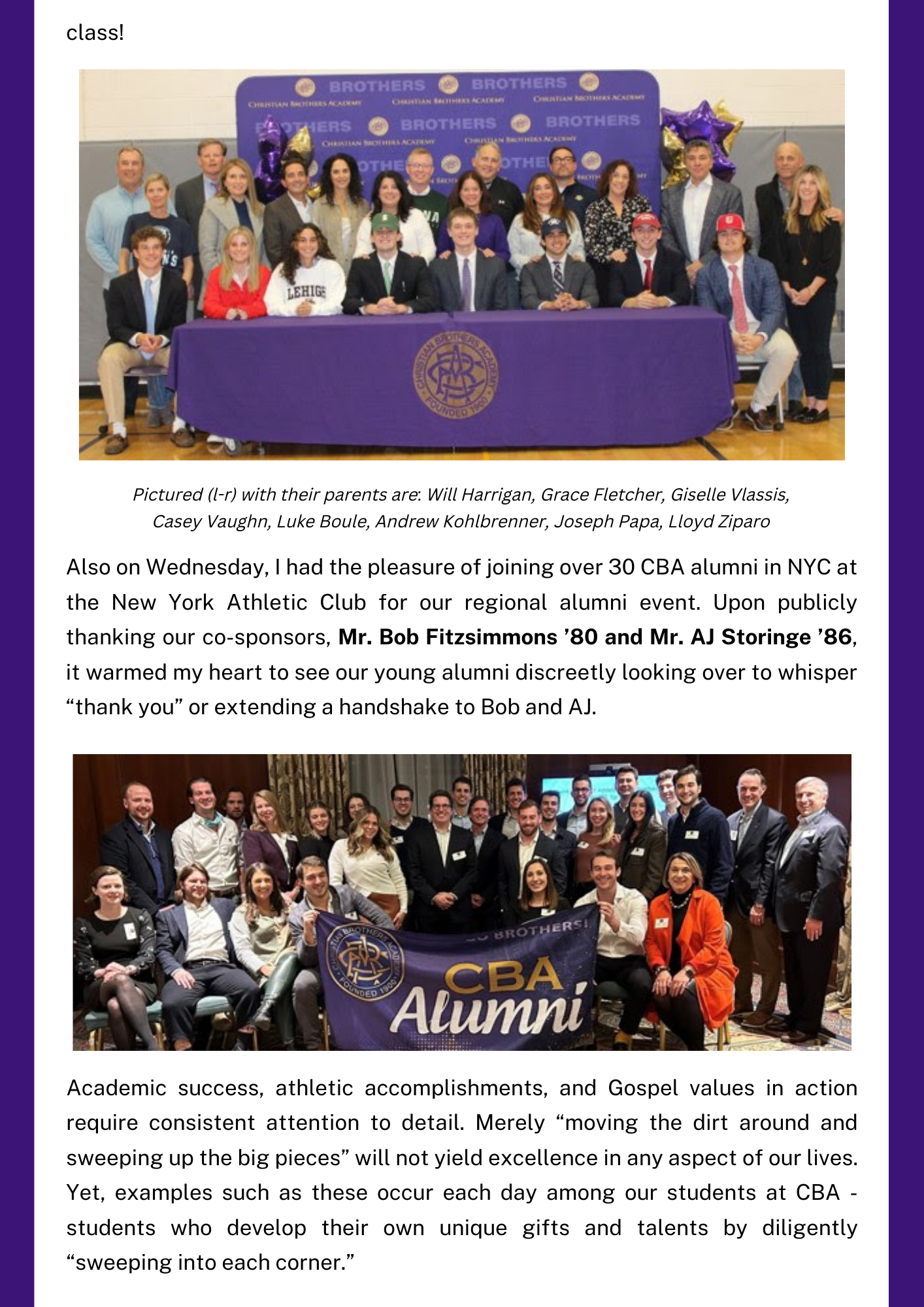 Christian Brothers Academy in Syracuse, NY Private School recognizes eight student athletes that made commitments to play Division 1 athletics and CBA Alumni meet in NYC for a regional event at New York Athletic Club.