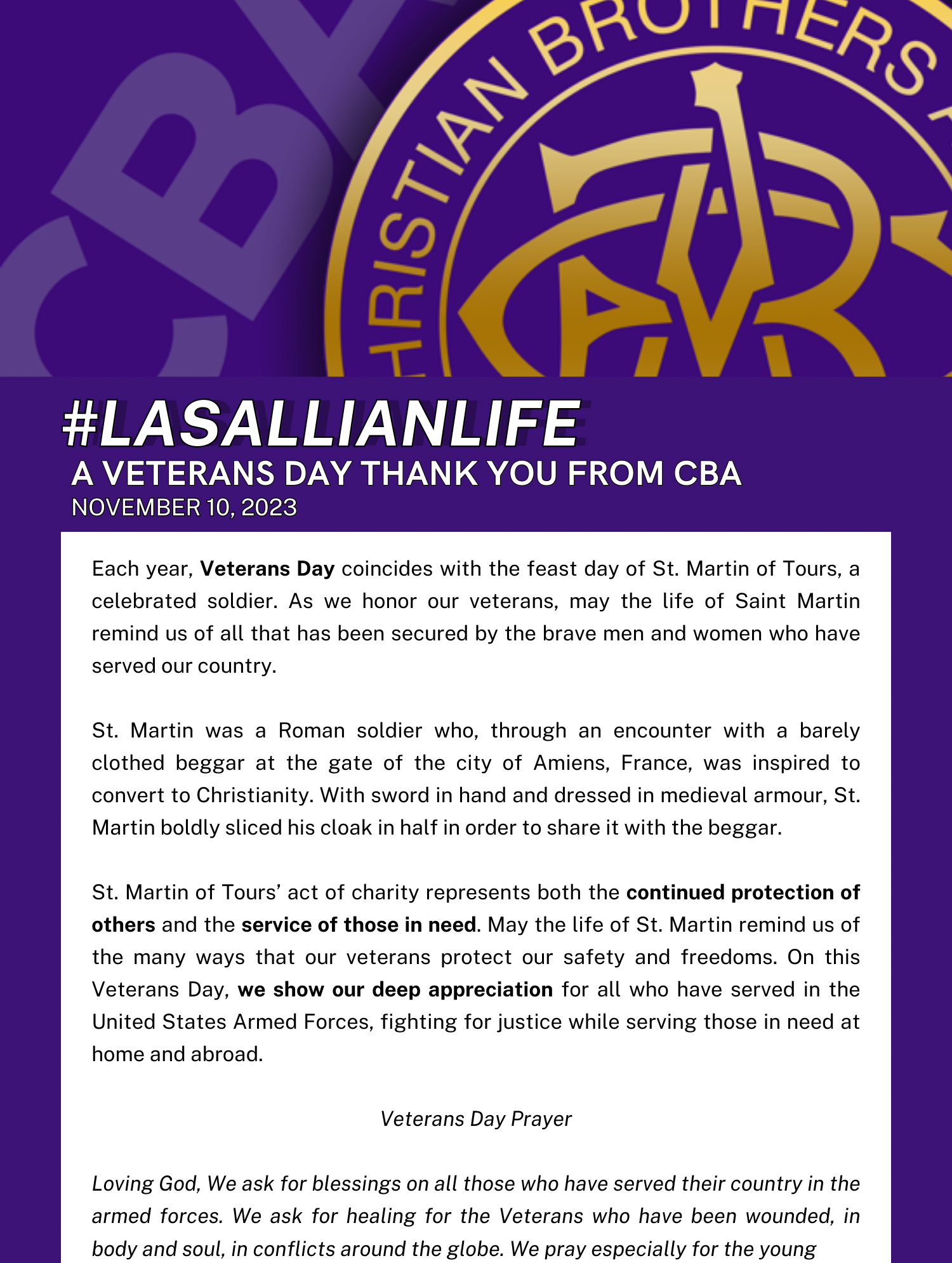 #LasallianLife : A Veterans Day Thank You from CBA