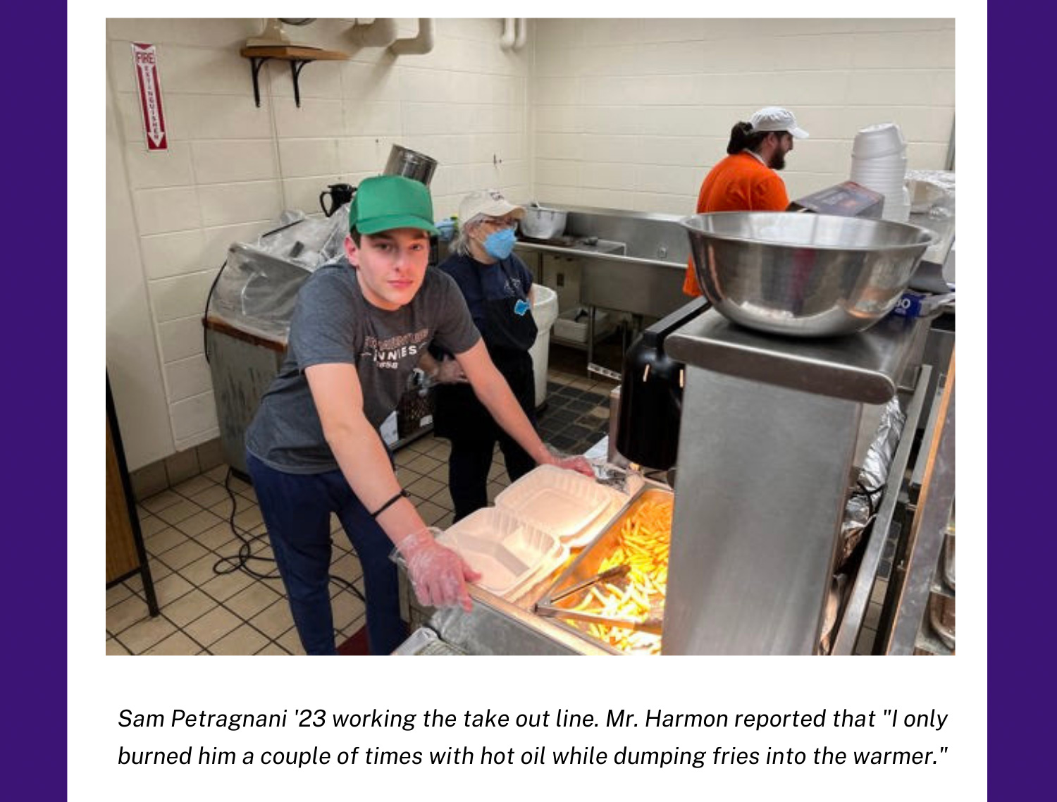 Christian Brothers Academy in Syracuse, NY student works the take out line. His teacher reports he was only burnt a couple of times.