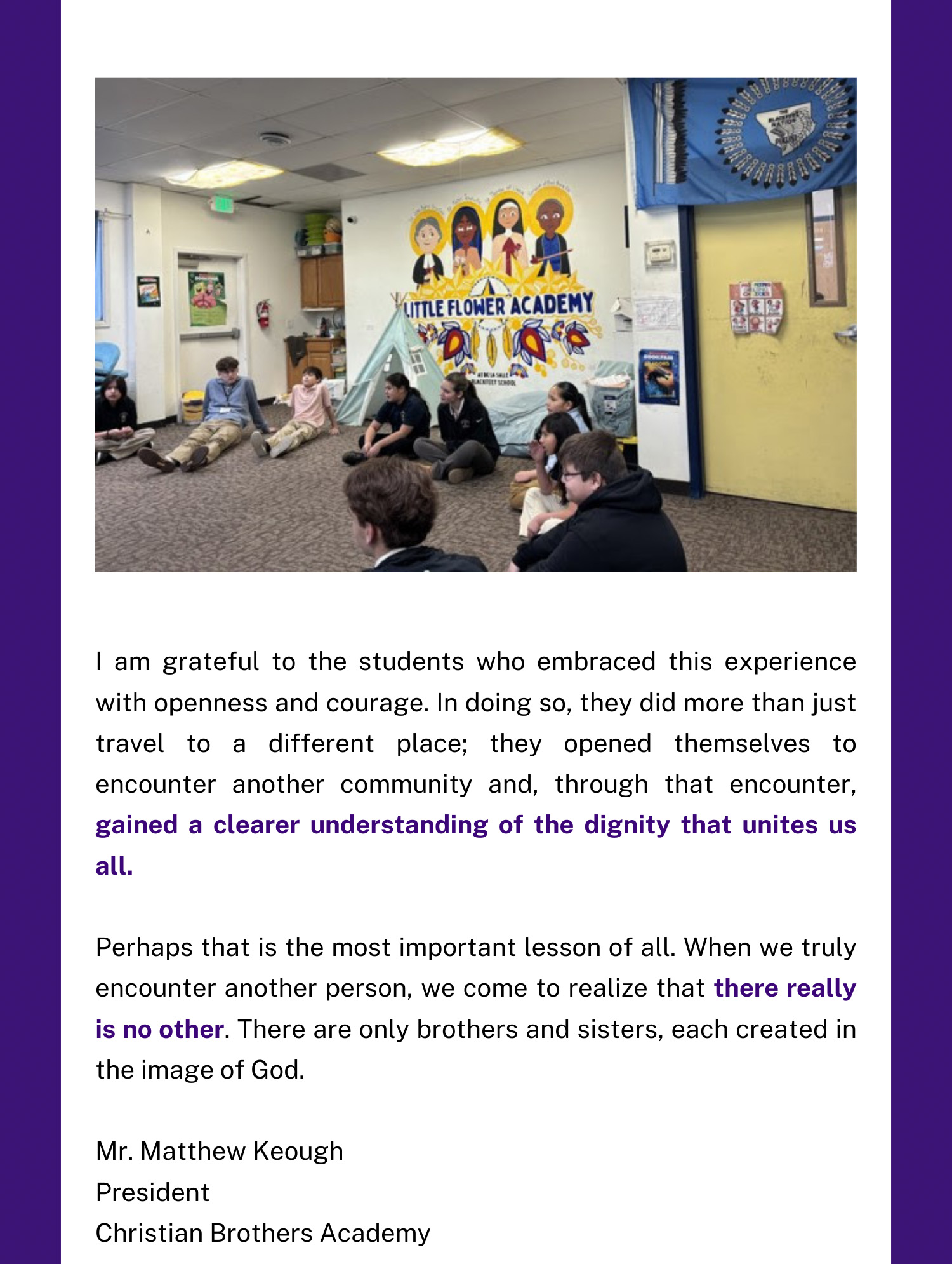 Christian Brothers Academy students in Syracuse, NY gain clearer understanding of the dignity that unites us all.